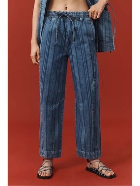 Damson Madder Anthropologie Organic Cotton Felix Laser Stripe Barrel Jeans
